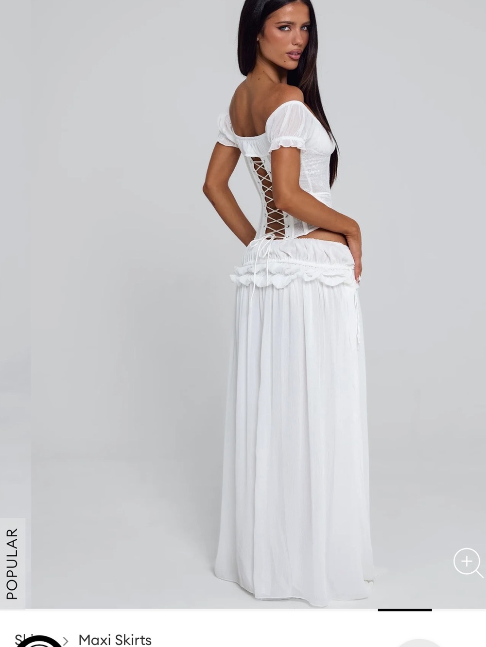 White Off-Shoulder Maxi Dress with Corset Bodice - Picture 3 of 6